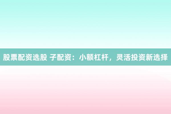 股票配资选股 子配资：小额杠杆，灵活投资新选择
