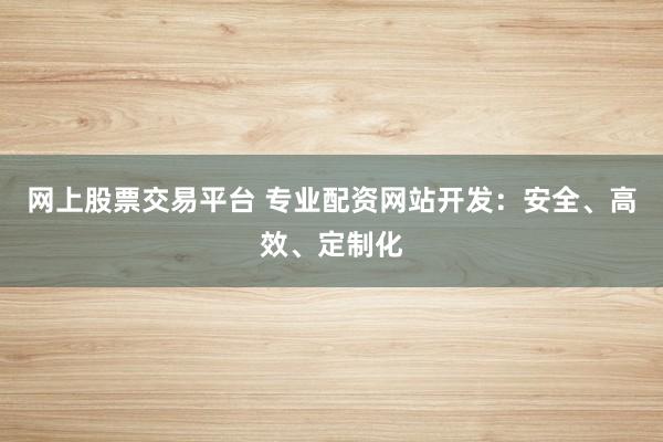 网上股票交易平台 专业配资网站开发：安全、高效、定制化
